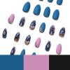 FRUJCDKI 24pcs Stiletto Nail Tips Full Cover Long Pointed Fake Nails Medium Length Fake Nails with Nail Glue Almond Design Full Cover on Stick Nails Nude Pink Black Gold White False Nails for Women Girls (Blue-Purple) view 4