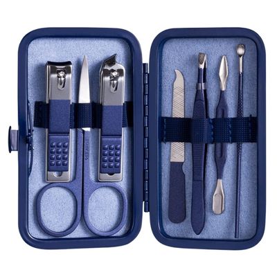 COOVS 7-23 Pcs Professional Nail Cutter Pedicure Scissors Set Stainless Steel Eagle Hook Portable Manicure Nail Clipper Tool Set (Color : 7 pcs Blue)