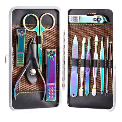 COOVS 7-23 Pcs Professional Nail Cutter Pedicure Scissors Set Stainless Steel Eagle Hook Portable Manicure Nail Clipper Tool Set (Color : 12 pcs Aurora Color)