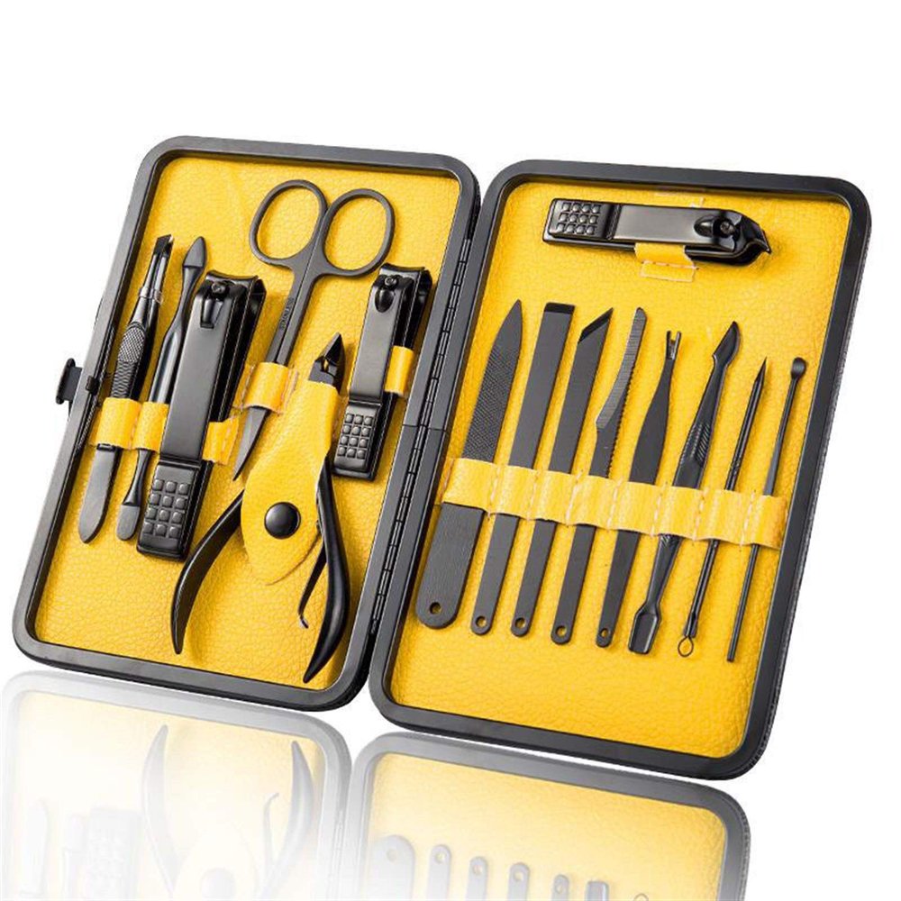 COOVS 8/10/15/18 Pcs Manicure Set Stainless Steel Nail Cutter Pedicure Kit Nail Clipper Set Nail File Scissor Manicure Beauty Tool Kit (Color : Yellow 18Pcs)
