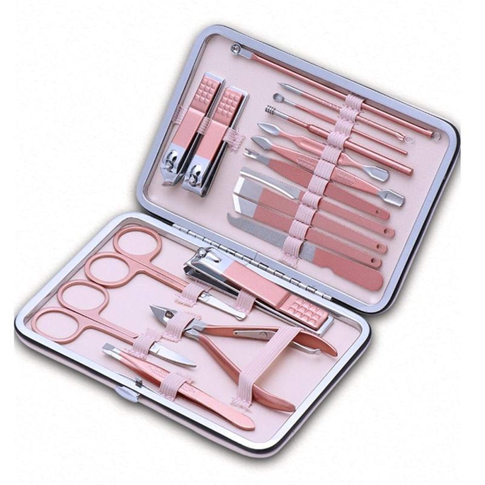 COOVS 18Pcs Stainless Steel Nail Clipper Pedicure Set with Scissor Tweezer Professional Manicure Tools Nail Supplies Dropship (Color : 18pcs)