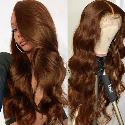 Jnymell Brown Human Hair Body Wave HD Lace Front Wigs Pre Plucked With Baby Hair Brazilian Glueless 13X6 Lace Front Wigs 150% Density Transparent Lace Chocolate Brown Human Hair Wavy Wigs 22Inch