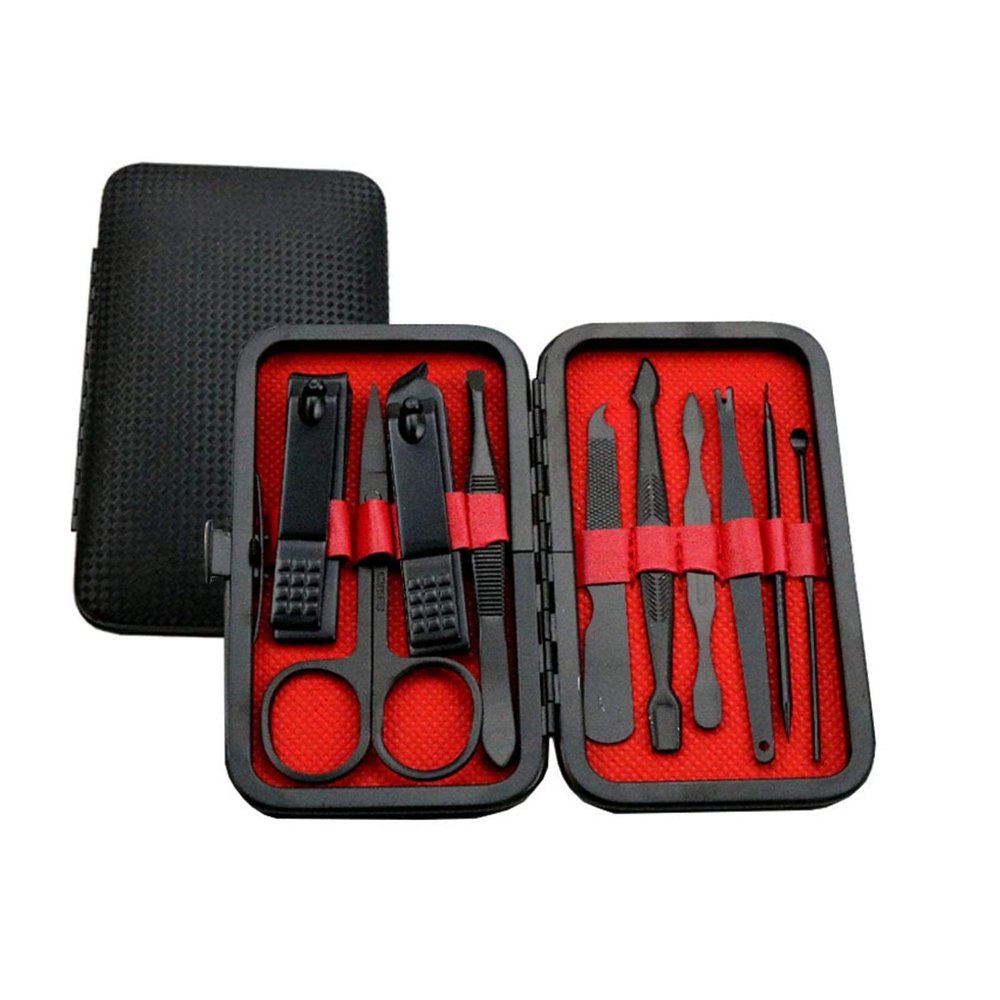 COOVS Nail Clippers Professional Pedicure Scissors Set Cuticle Eagle Hook Tweezers Manicure Nail Cutter Tool Set (Color : Red 10pcs)