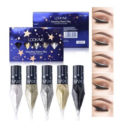 Go Ho Glitter Liquid Eyeliner Colorful Set,5 Colors Metallic Shimmer White Black Silver Gold Diamond Eyeliner,Glitter Eye Liner Sticks,Waterproof Long Lasting Sparkle Eye Makeup