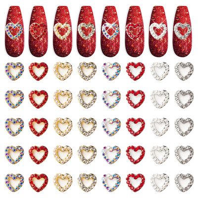 XEAOHESY 40 Pieces Gold and Silver Alloy Heart Charms for Nails Love Heart Nail Charms Gems Christmas Nail Studs Inlaid Rhinestone Pearls for Women Girls Valentine's Day
