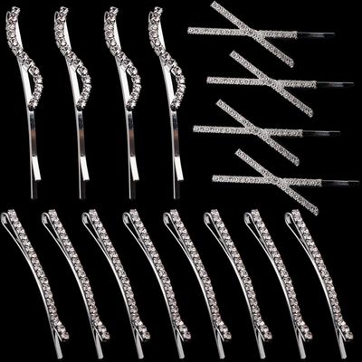 16 Pieces Rhinestone Bobby Pins, Fancy Metal Hair Clips, Crystal Shiny Barrettes, I S X Shaped Diamond Hair Accessories for Women Girls Wedding Prom Party (Silver)