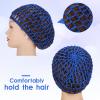 Geyoga 4 Pieces Mesh Crochet Hair Net Rayon Knit Snood Hat Thick Short Women Hairnet Snoods Cover Ornament for Sleeping (Black, Blue) view 2