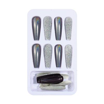 COOVS Full Cover False Nails French Long Ballet Detachable Fake Nails Matte Shiny Flame Fake Nail Glitter Gold Line Manicure Decor (Color : 24pcs-18)