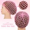 Geyoga 4 Pieces Mesh Crochet Hair Net Rayon Knit Snood Hat Thick Short Women Hairnet Snoods Cover Ornament for Sleeping (Black, Pink) view 2