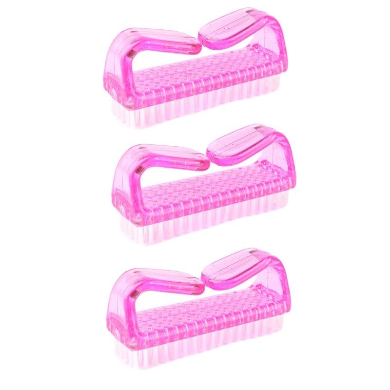 3Pcs Different Kinds of Fingernail brush with Plastic Handle Nail brush for cleaning Fingernails - Easy to use Nail Scrub brush - Nail Cleaner Nail brushes for Hands Feet(pink)