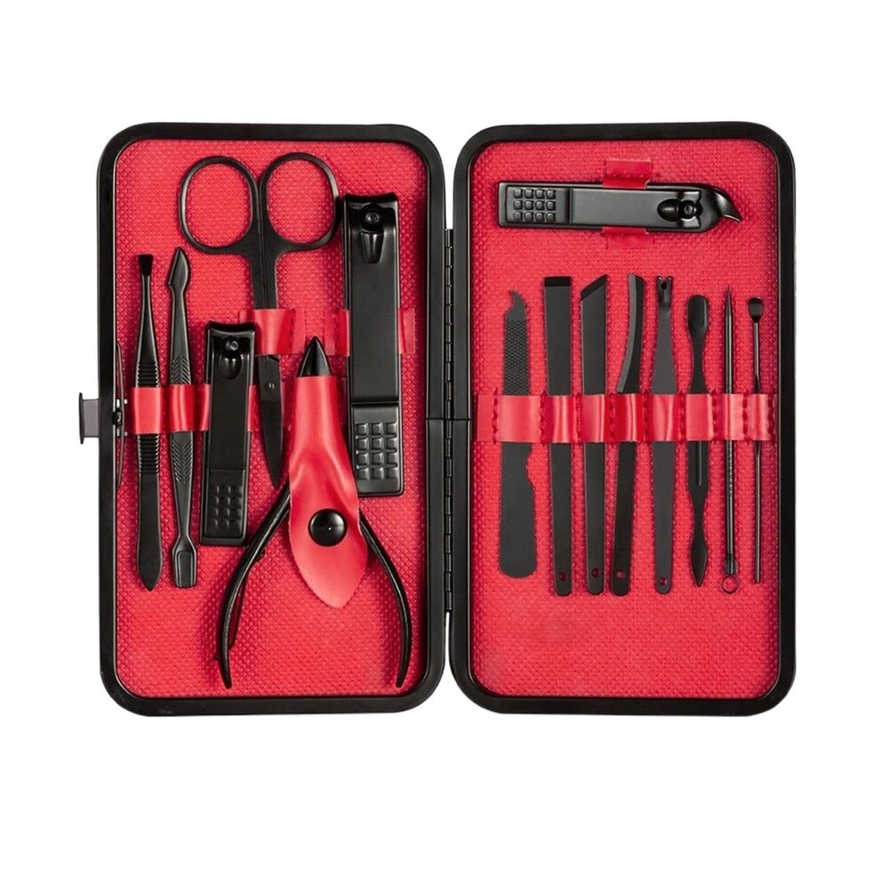 COOVS 7-23 Pcs Professional Nail Cutter Pedicure Scissors Set Stainless Steel Eagle Hook Portable Manicure Nail Clipper Tool Set (Color : 15 pcs red)