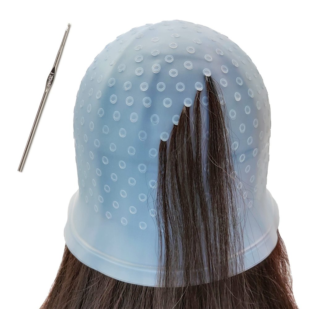 Highlight Caps with Pre Cut Holes Silicone Hair Highlighting Cap for Highlighting Hair Dye Cap No Leakage Reusable Highlighting Cap Dye Cap Pre Pierced (Blue)