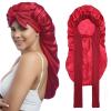 AWAYTR Long Satin Bonnet for Women - Double Layer Elastic Silk Bonnet for Braids Hair Sleeping Cap with Tie Band (Wine Red) view 1