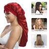AWAYTR Long Satin Bonnet for Women - Double Layer Elastic Silk Bonnet for Braids Hair Sleeping Cap with Tie Band (Wine Red) view 4