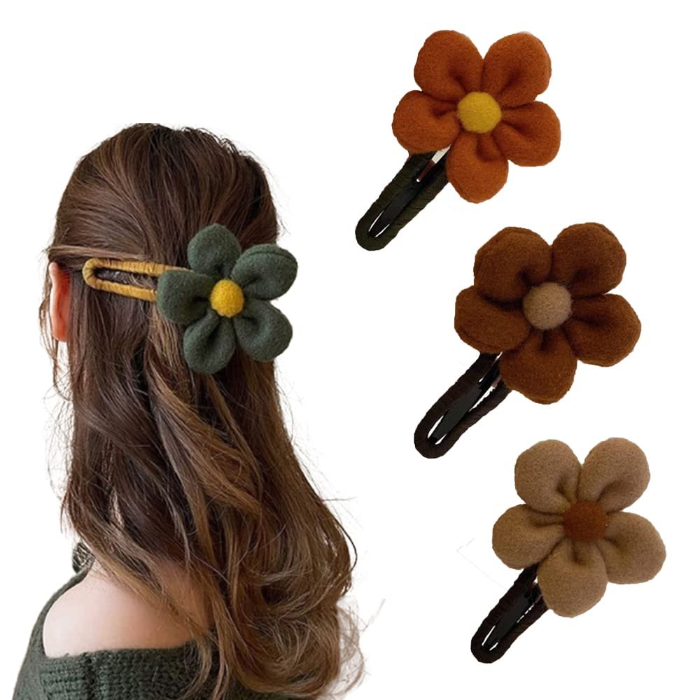 Plush Flower Clip,elegant Winter Plush Duckbill Clip,plush Flower Duck Bill Clip Hairpin,elegant Winter Ladies Flower Hair Clip (3 pcs-B)