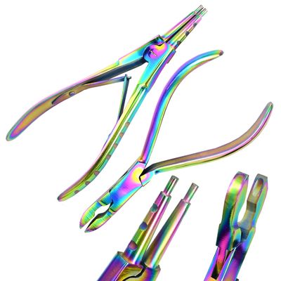 AAProTools Multi Rainbow Color Body Piercing Tools Ring Opening Pliers 7" & Closing Pliers Forceps 5 1/2" Stainless Steel Professional Septum Ear Nipple Belly Nose Tongue Lip Navel Eyebrow