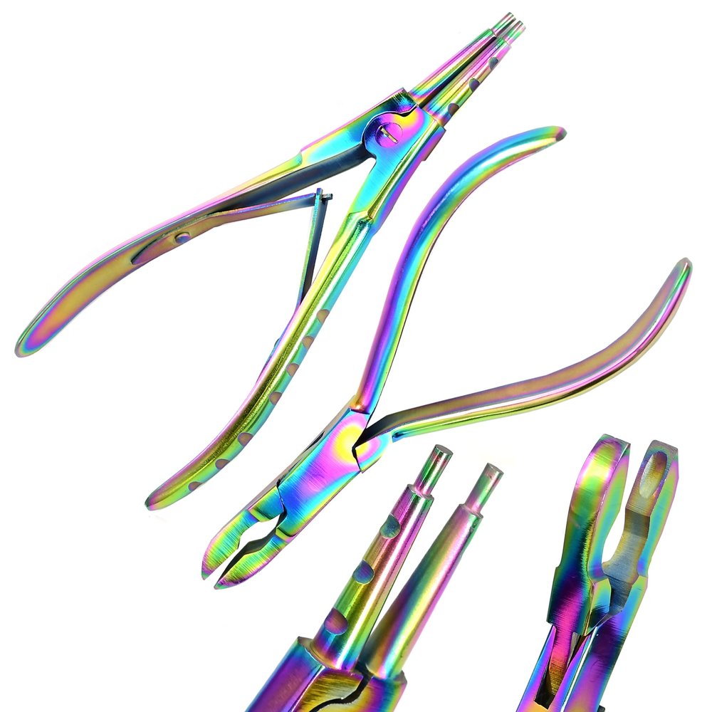 AAProTools Multi Rainbow Color Body Piercing Tools Ring Opening Pliers 7" & Closing Pliers Forceps 5 1/2" Stainless Steel Professional Septum Ear Nipple Belly Nose Tongue Lip Navel Eyebrow