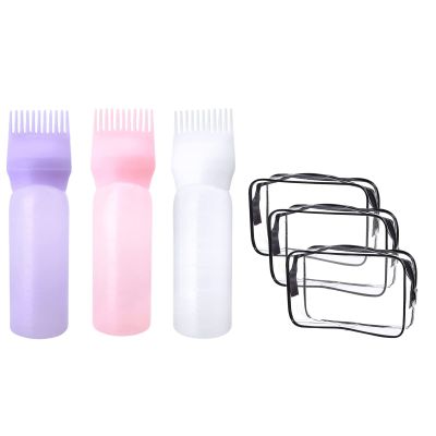 Root Comb Applicator Bottle 6 Ounce Hair Dye Applicator Brush 3 Pack Applicator Bottle for Hair Clear Toiletry Bag Quart Size Bag Travel Makeup Cosmetic Bag PVC for Women Men