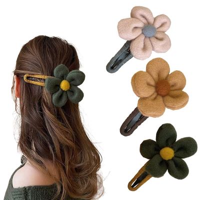 Plush Flower Clip,Elegant Winter Plush Duckbill Clip,Plush Flower Duck Bill Clip Hairpin,Elegant Winter Ladies Flower Hair Clip (3 pcs-A)