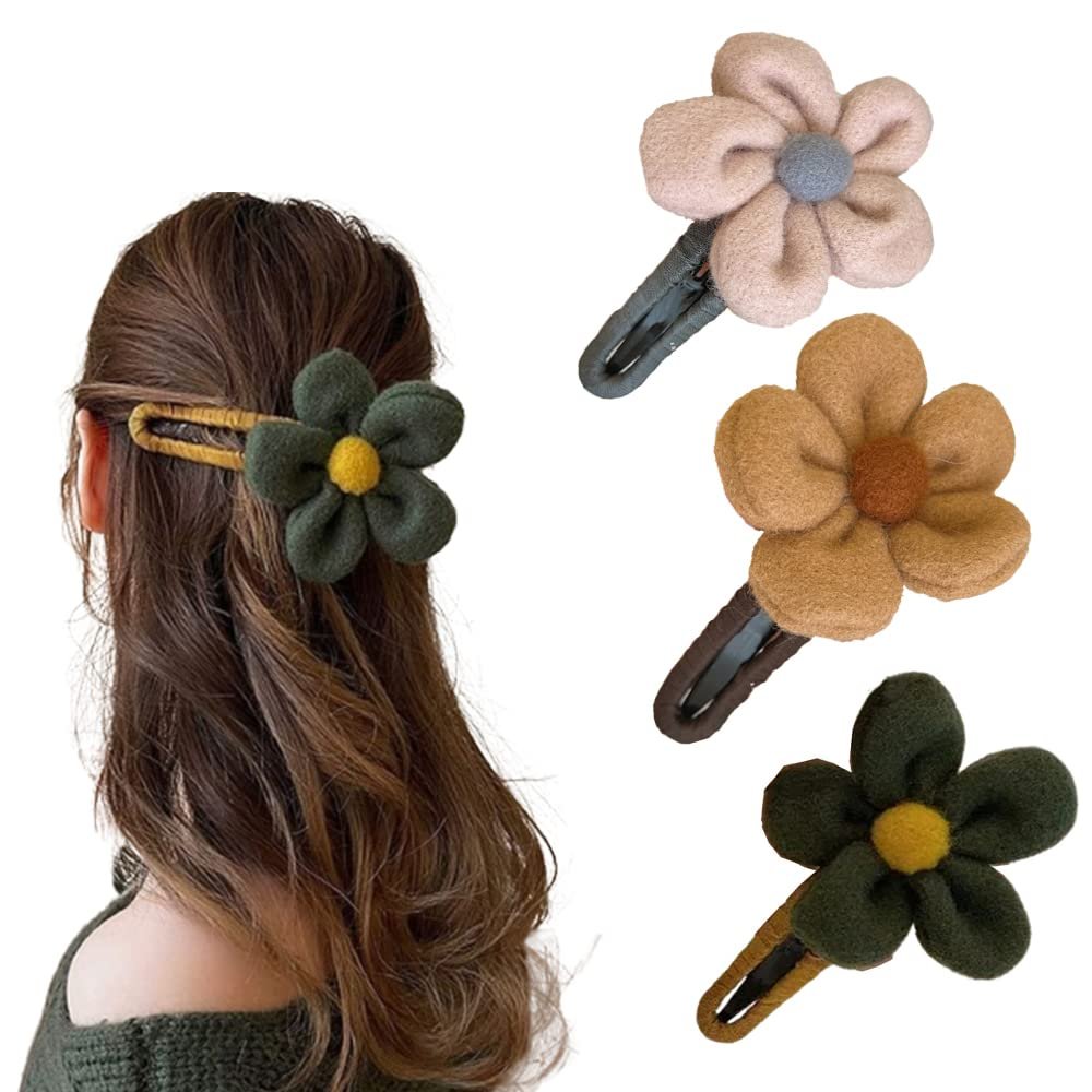 Plush Flower Clip,Elegant Winter Plush Duckbill Clip,Plush Flower Duck Bill Clip Hairpin,Elegant Winter Ladies Flower Hair Clip (3 pcs-A)