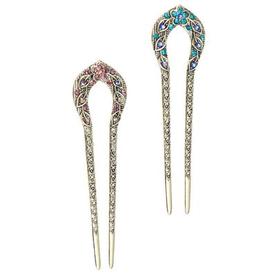 OSALADI 2pcs Rhinestone Hair Stick Double Prong Hairpin for Elegant Updos Retro Hair Dovetail Clip for Weddings and Parties