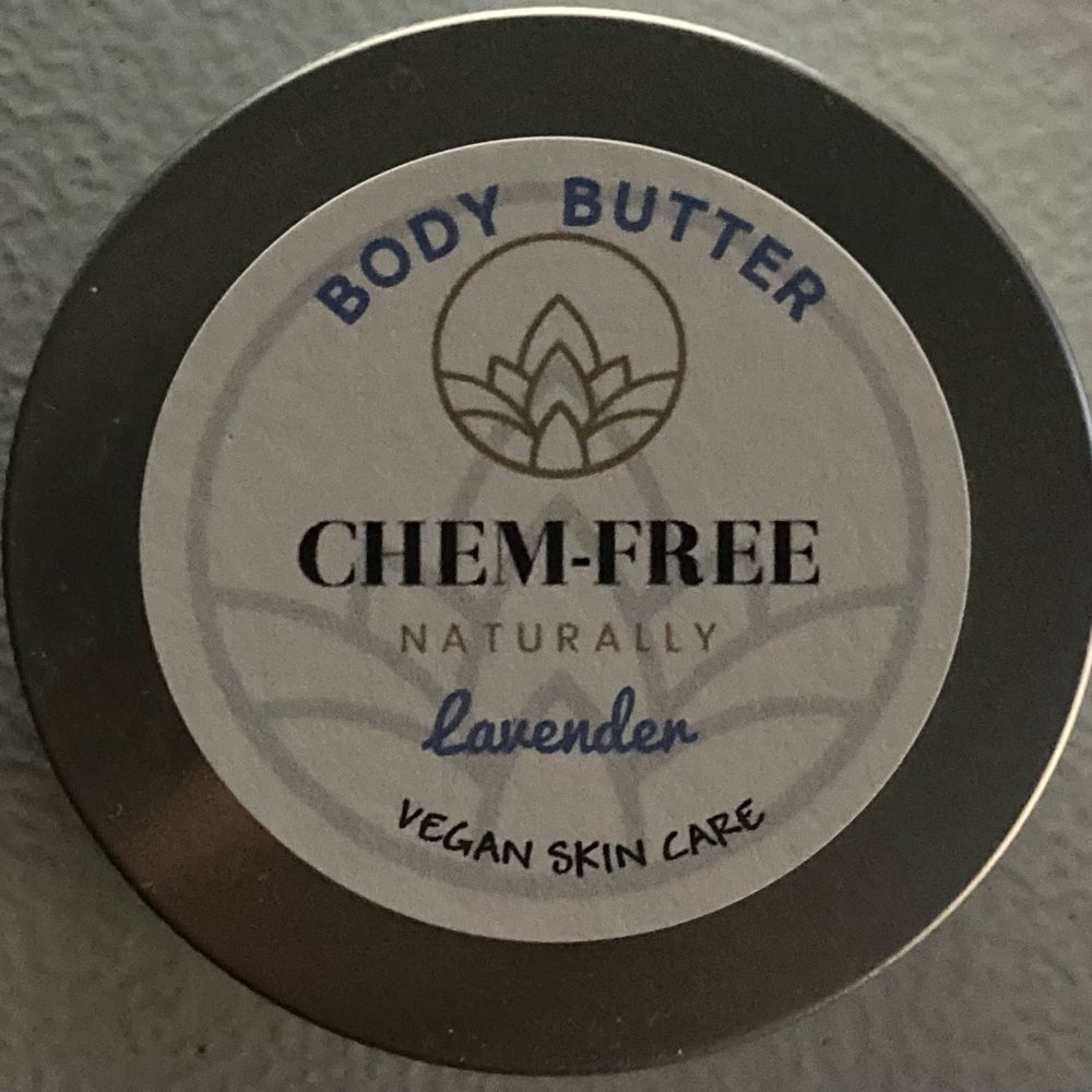 Chem-Free Naturally Body Butter (Lavender) Body Butter, Natural, Coconut Oil, Argan Oil, Shea Butter, For All Skin Types, Natural Essential Oils, Vegan and Cruelty Free, 2oz