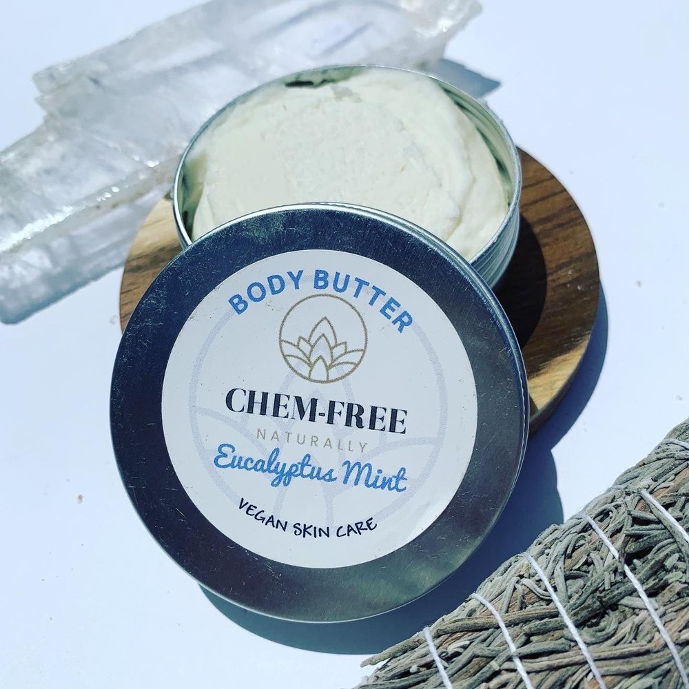 Chem-Free Naturally Body Butter (Eucalyptus Mint) Body Butter, Natural, Coconut Oil, Argan Oil, Shea Butter, For All Skin Types, Natural Essential Oils, Vegan and Cruelty Free, 2oz