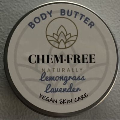 Chem-Free Naturally Body Butter (Lemongrass Lavender) Body Butter, Natural, Coconut Oil, Argan Oil, Shea Butter, For All Skin Types, Natural Essential Oils, Vegan and Cruelty Free, 2oz