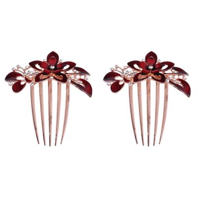 LALAFINA 2pcs Flower Bride Hair Comb Rhinestone Floral Design Elegant Headpiece for Weddings and Parties Delicate Red Hair Accessory for Women and Girls