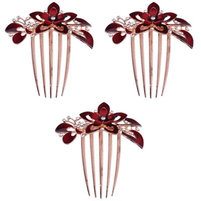 LALAFINA 3pcs Flower Bride Hair Comb Elegant Red Headpiece for Weddings Parties and Proms Chic Floral Design Rhinestones Hair Ornament for Women and Girls