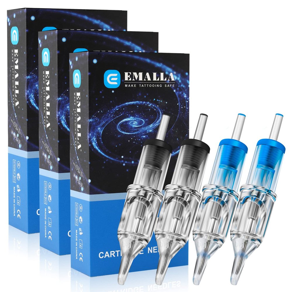 Emalla Tattoo Cartridge Needles - 60Pcs Mixed Size #10 3RL 5RL 7RL 9RL 11RL 14RL #12 3RS 5RS 7RS 9RS 11RS 14RS Round Line Shader Tattoo Machine Needle Standard Cartridge Needles for Tattoo Kit