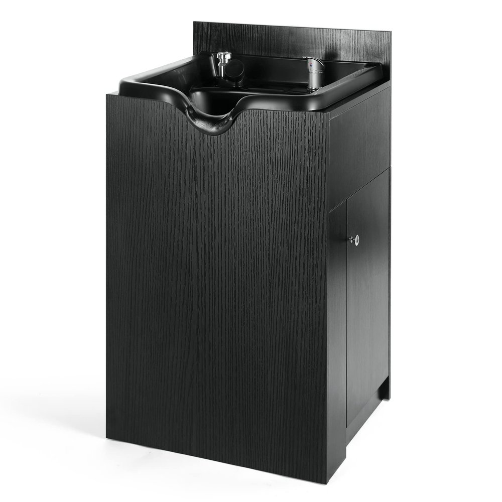 Shampoo Bowl with Cabinet Beauty Salon Shampoo Bowl Backwash Station Floor Cabinet Black