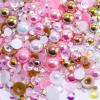 Briskbloom 3620PCS 2mm-10mm Flatback Pearls and Rhinestones Mix for Crafts, Nails, Face Art, Tumblers - Jelly Rhinestones and Half Pearls, with Tweezers and Wax Pen - Pink, Brown, White view 1