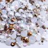 Briskbloom 60g Mix Flatback Pearls and Rhinestones for Crafts, 3620PCS Pearl Rhinestones for Nails Face Art Tumblers, Half Pearls, with Tweezers Wax Pen, Brown White view 1