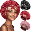 3 Pack Satin Bonnet Silk Hair Bonnet for Sleeping, Sleep Bonnets for Women Large Wide Soft Band Sleep Cap for Curly Hair Braids view 1