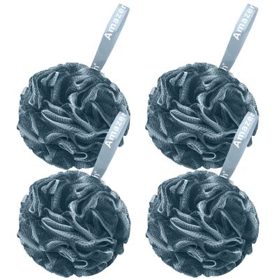 AmazerBath Bath Shower Loofah Sponge 75g/PCS Bath Sponges for Men Exfoliating - Set of 4 Indigo, Large