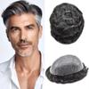 Toupee for Men Human Hair Replacement PU Skin Mens Wig 0.1mm Clear Poly Mens Toupee Hair System Black Brown Blonde Hair Units (7"X9"-110% density#1B30 1B# OFF BLACK WITH 30% SYNTHETIC GREY) view 1