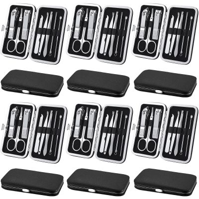 Geosar 12 Sets Manicure Set Nail Clippers Pedicure Kit 8 in 1 Grooming Stainless Steel Kits Nail Care Tools with Travel Case Valentine Day Gifts for Employee Coworker Teachers Nurse(Black)