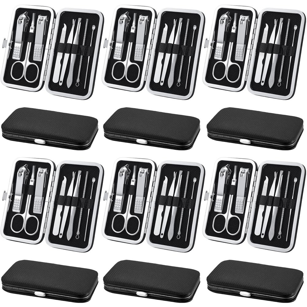 Geosar 12 Sets Manicure Set Nail Clippers Pedicure Kit 8 in 1 Grooming Stainless Steel Kits Nail Care Tools with Travel Case Valentine Day Gifts for Employee Coworker Teachers Nurse(Black)