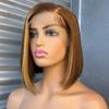 13x4 Lace Front Wigs Brazilian Highlight 4/27 Colored Human Hair Straight Bob Wig Side Part HD Transparent Lace Wig With Baby Hair for Black Women Pre Plucked Natural Hairline 150% Density 8 Inch view 1