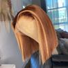13x4 Lace Front Wigs Brazilian Highlight 4/27 Colored Human Hair Straight Bob Wig Side Part HD Transparent Lace Wig With Baby Hair for Black Women Pre Plucked Natural Hairline 150% Density 8 Inch view 3