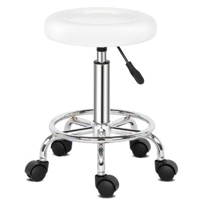 Vasitelan PU Leather Modern Round Rolling Stool with Footrest Height Adjustable Spa Drafting Salon Tattoo Work Massage Stools Task Chair (Style 2-White)