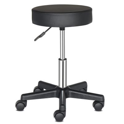 Vasitelan PU Leather Modern Round Rolling Stool with Footrest Height Adjustable Spa Drafting Salon Tattoo Work Massage Stools Task Chair (Style 3-Black)