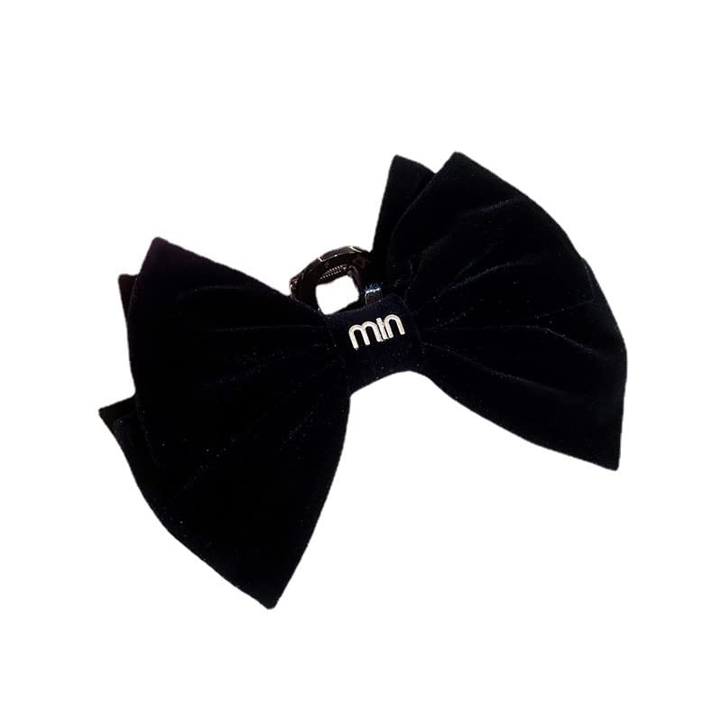 Velvet double-sided bow grab clip Shark clip bun hair clip Headgear for school girls and women hairpin decoration (Black) One size one pack