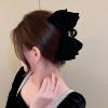 Velvet double-sided bow grab clip Shark clip bun hair clip Headgear for school girls and women hairpin decoration (Black) One size one pack view 2