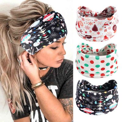 Ainuno Womens Christmas Headbands Red Green Polka Dots Party Xmas Head Bands Workout Thick Party Bandana Winter Fashion Yoga Head Bands Hair Knotted Elastic Stretch Headwear Pack of 3