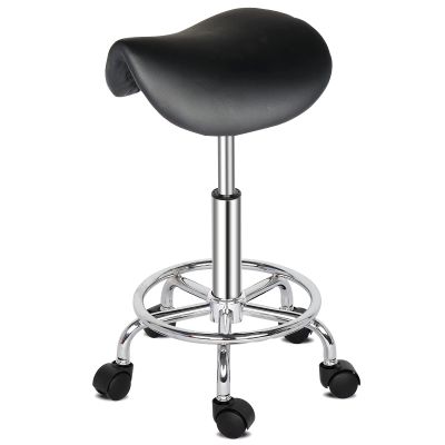 Vasitelan Rolling Saddle Stool PU Leather Swivel Adjustable Rolling Stool with Wheels Salon Chair (Black)
