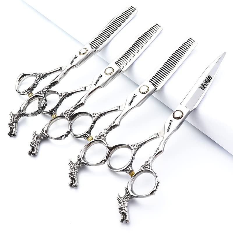 Silver/black barber scissors, high hardness sharp professional hairdresser scissors 6 inch salon hairdresser scissors. (4pc-A)