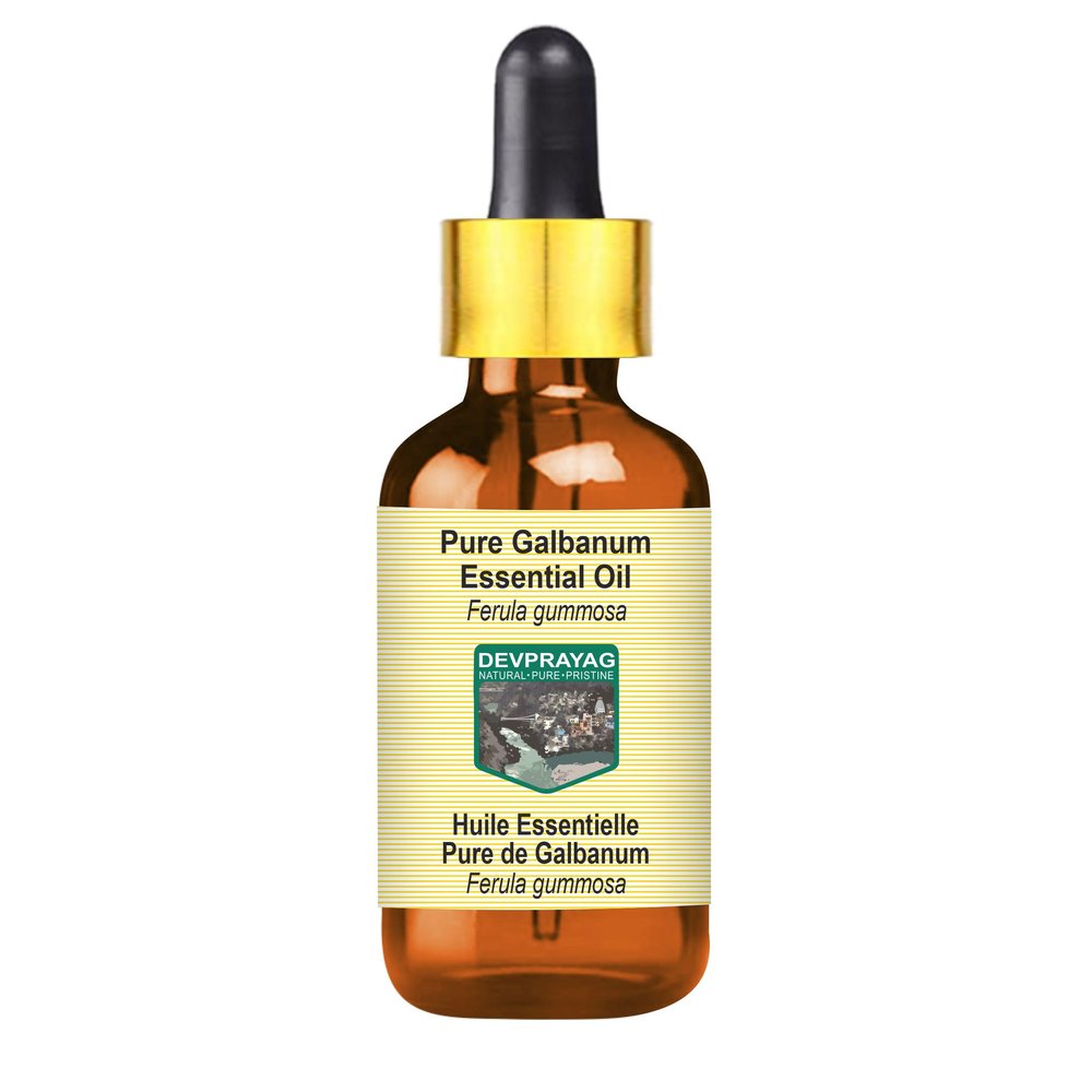 Devprayag Galbanum Essential Oil (Ferula gummosa) with Glass Dropper | Pure | Non-Sticky | Non-Greasy | Lightweight | Men & Women | All Skin Types | Steam Distilled 15ml (0.5 oz)