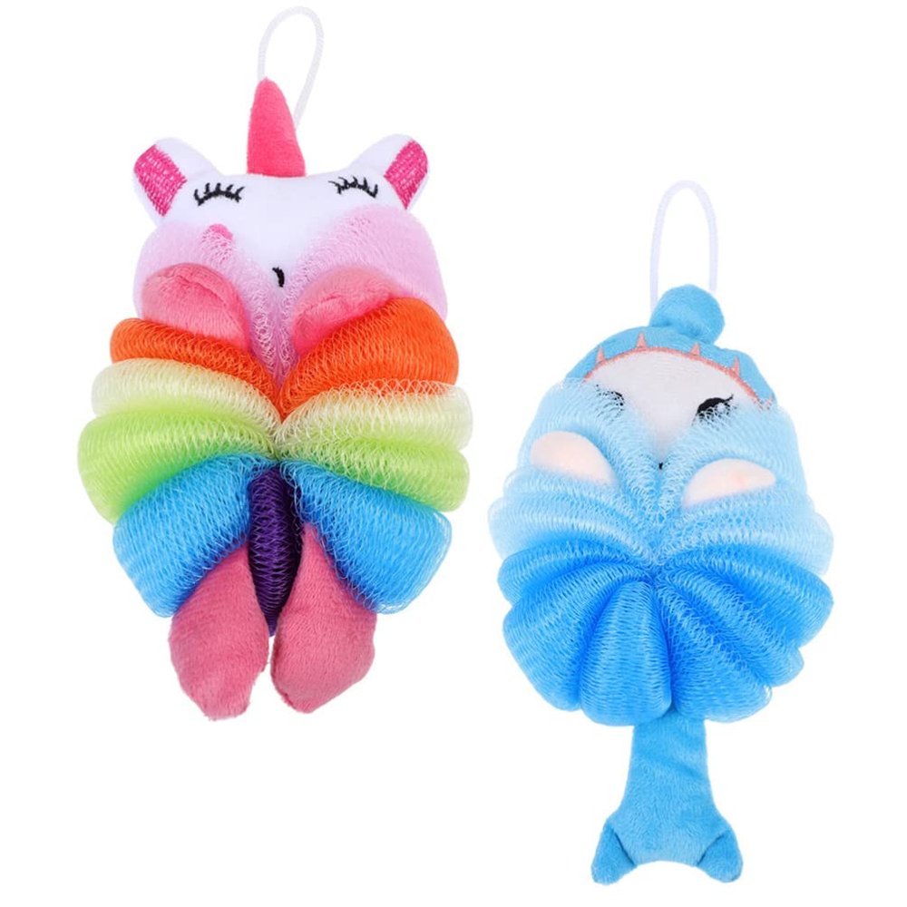 2 Pcs Unicorn Loofah Sponge Cartoon Unicorn Bath Sponge Shower Ball Bath Loofahs Balls for Shower Washing Exfoliating
